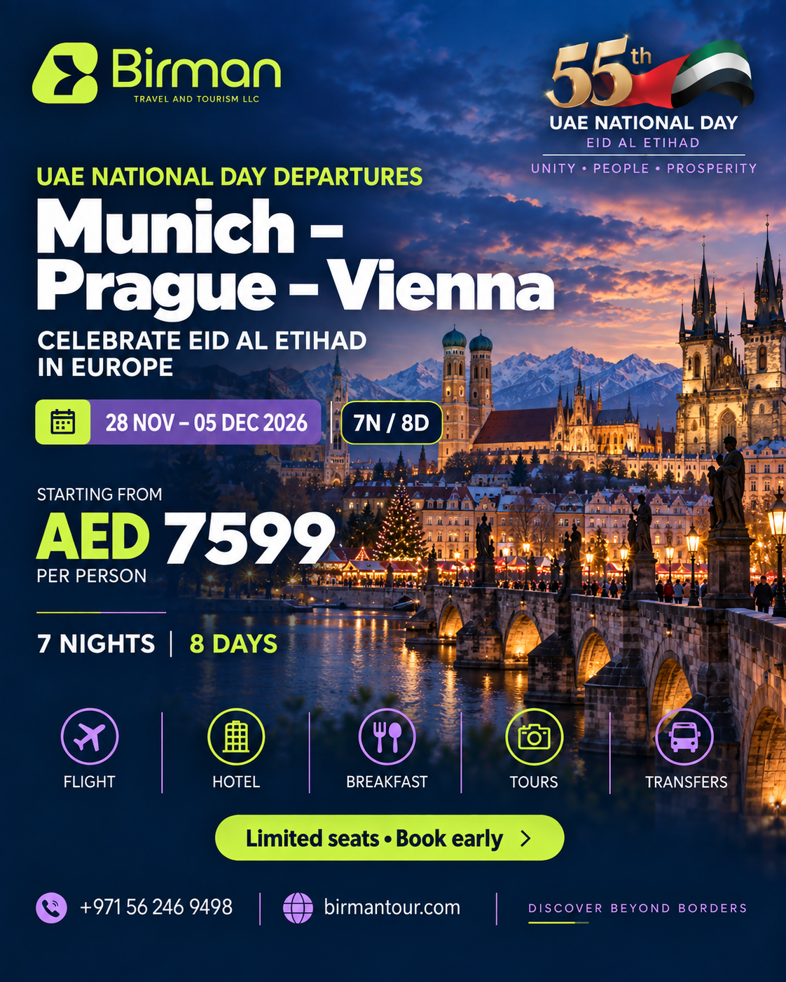 Birman Munich · Prague · Vienna UAE National Day promotional poster