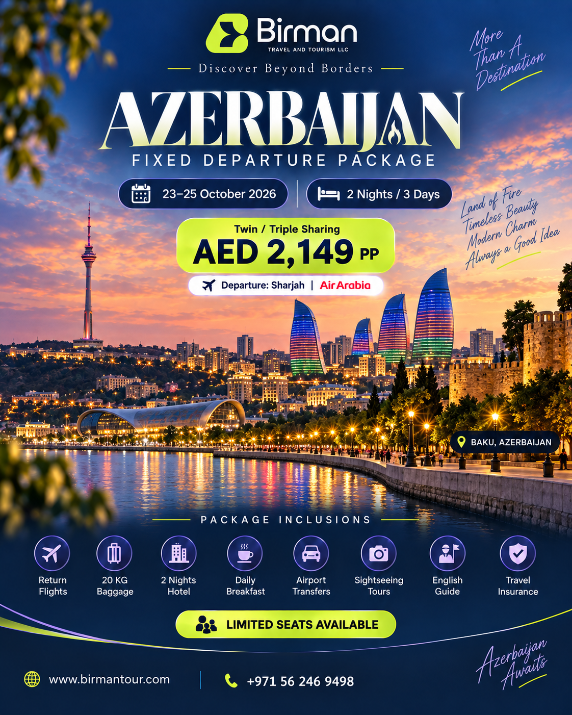 Azerbaijan fixed departure promotional poster, 23–25 October 2026