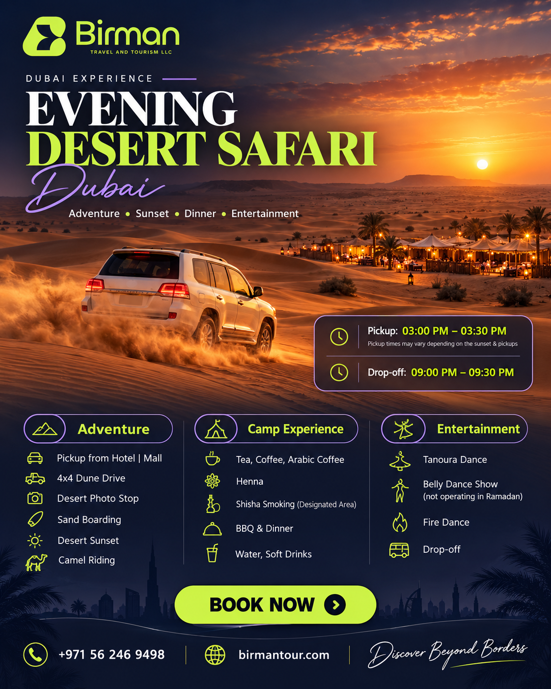 Official Birman Dubai Evening Desert Safari promotional poster