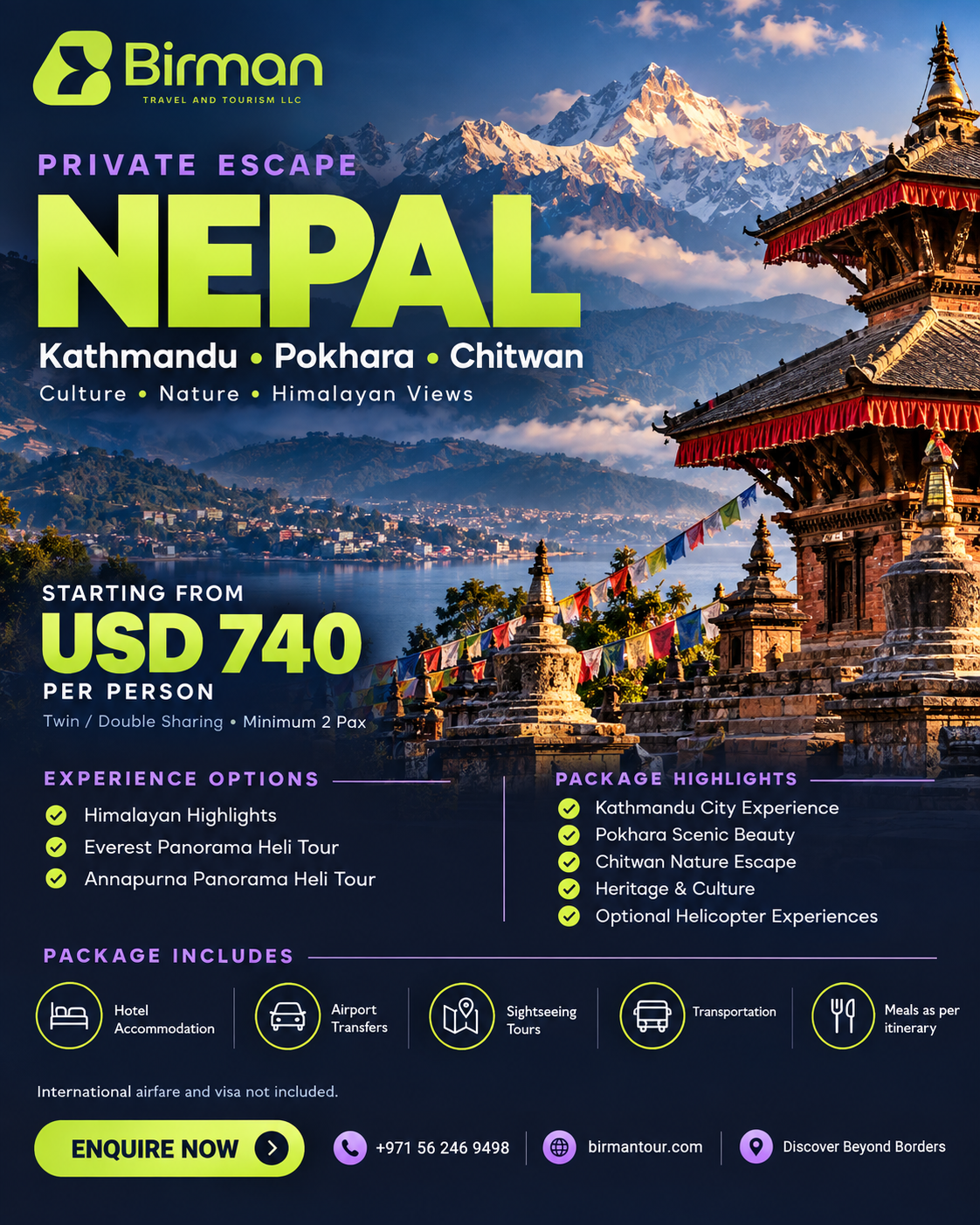 Official Birman Nepal Private Escapes promotional poster